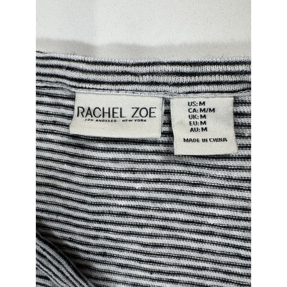 Rachel Zoe Linen Striped Stripe Tie Front Crop Shirt Top Medium Black White - Picture 4 of 7